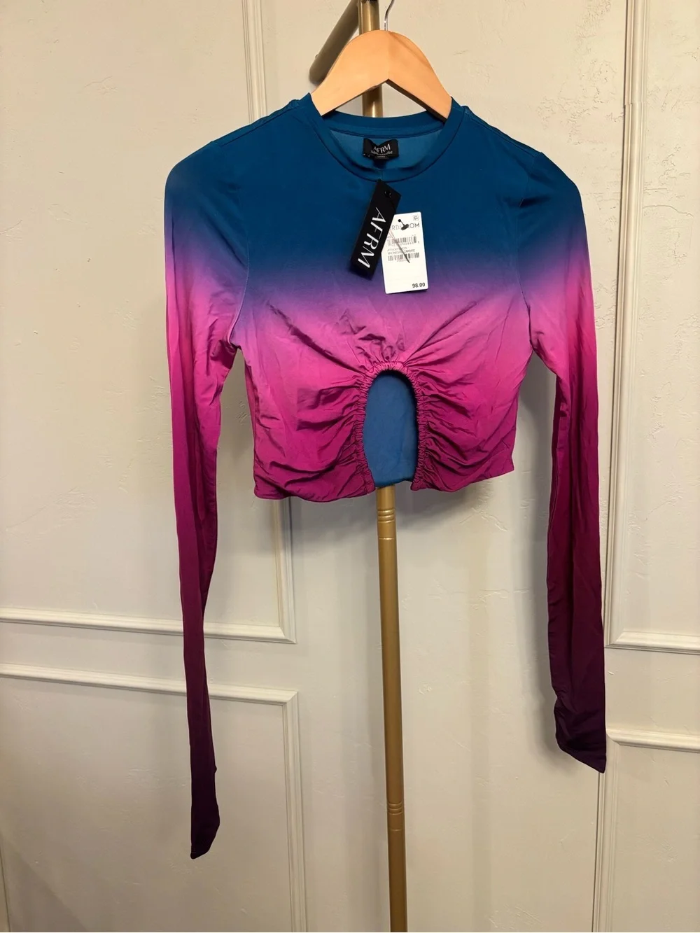 AFRM Crop Top Ombre Long Sleeve Ruched MSRP $99